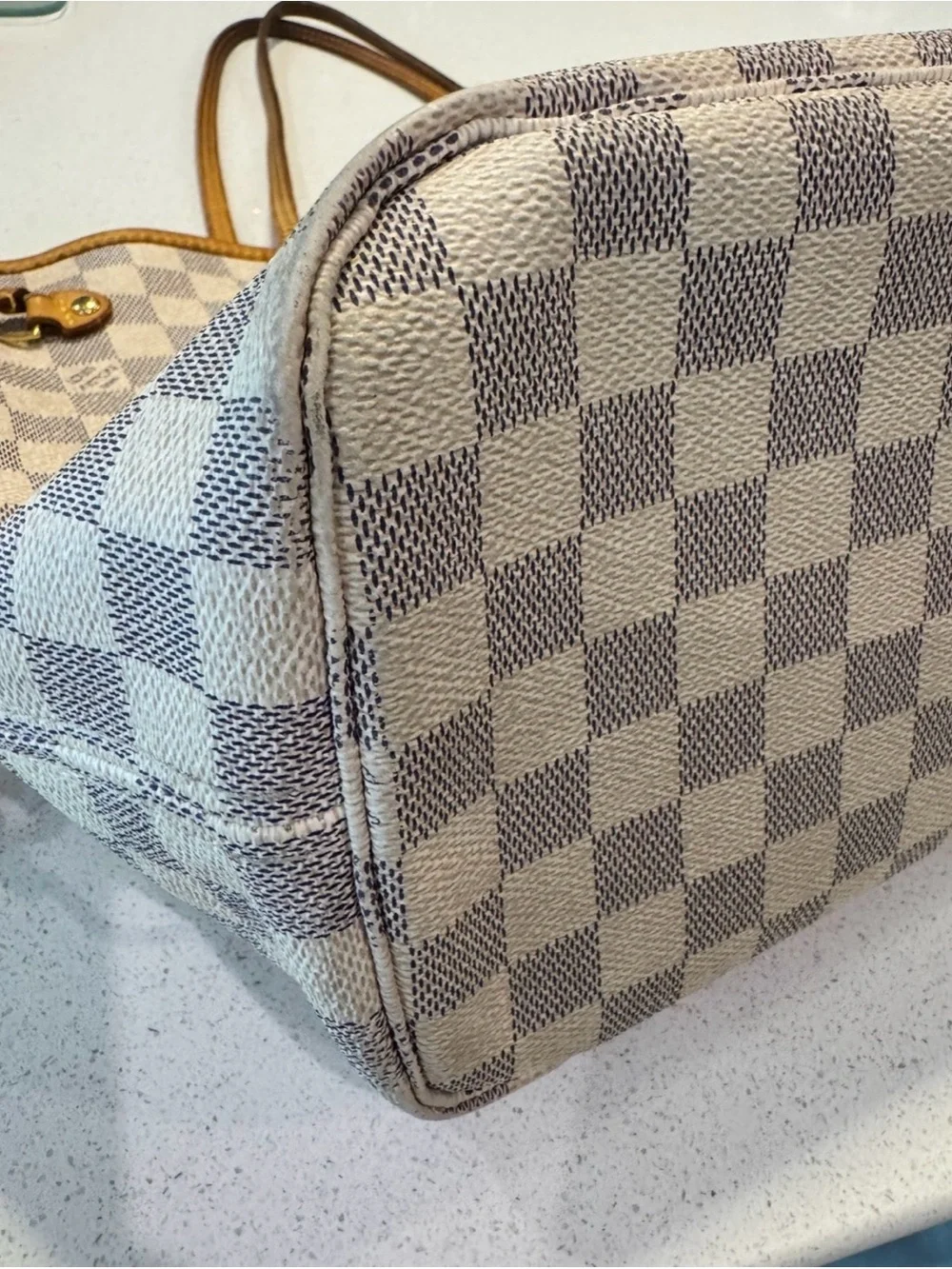 Louis Vuitton Damier Azur Canvas Tote in White and Tan